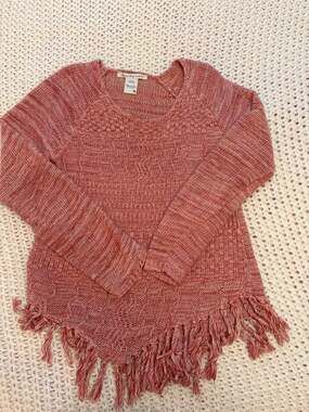 American Rag Sweater Size M Pink Fringe Marled Boho Pullover